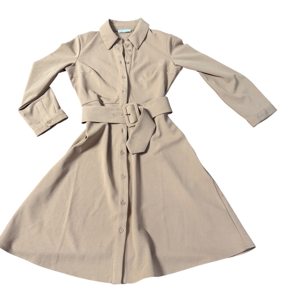 Womens XXS Belted Shirt Dress Tailored Quiet Luxury Minimalist Sophisticated